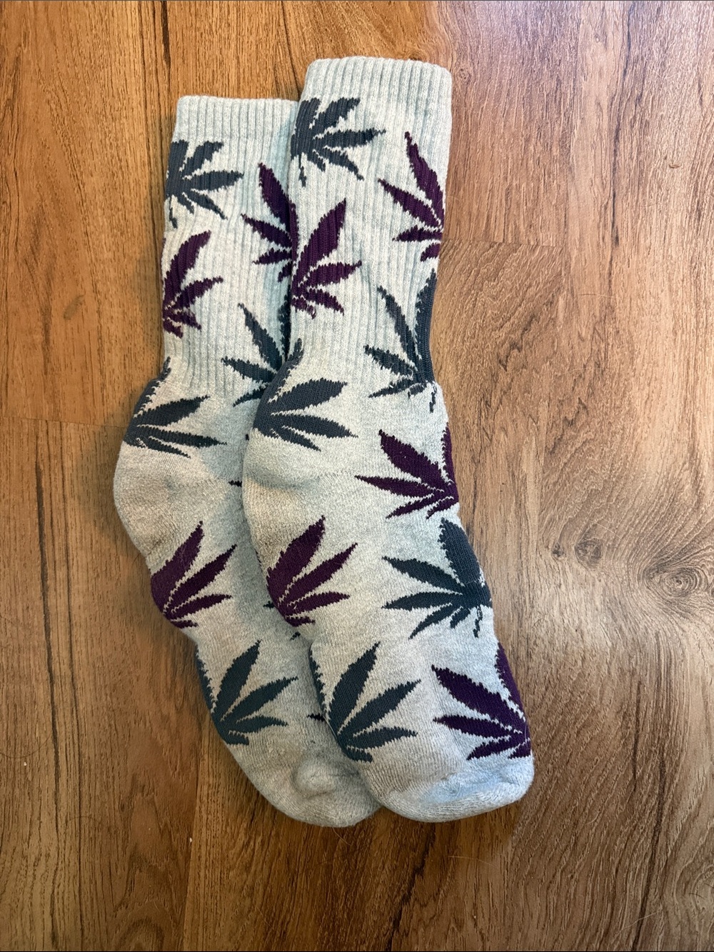 Crew Socks with Purple & Teal Weed Leaf Pattern - Women’s Socks
